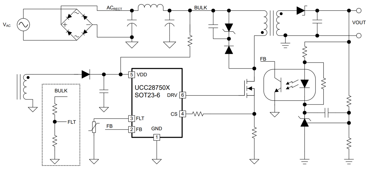  返馳設計中的 UCC28750