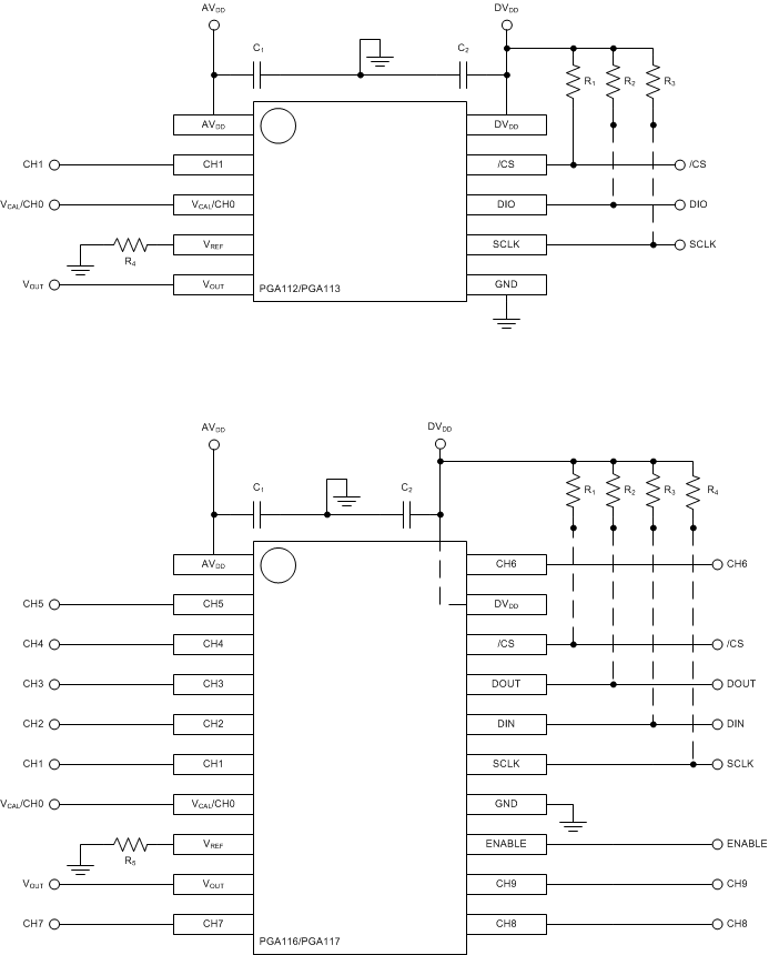 PGA112 PGA113 PGA116 PGA117 PGA112_Layout_Example_SBOS424.gif