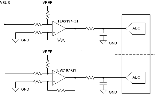 TLV197-Q1 TLV2197-Q1 TLV4197-Q1 tlvx197-q1-detects-voltages-in-automotive-applications.gif