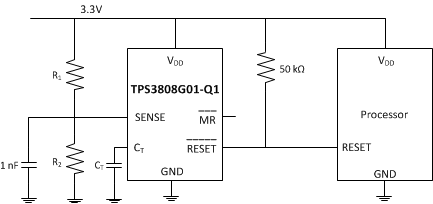 TPS3808G01-Q1 TPS3808G12-Q1 TPS3808G125-Q1 TPS3808G15-Q1 TPS3808G18-Q1 TPS3808G30-Q1 TPS3808G33-Q1 TPS3808G50-Q1 Typical_Application_2_sbvs085.gif