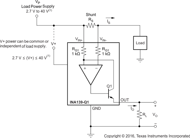 INA139-Q1 INA169-Q1 basiccircuitcnx_gls185.gif