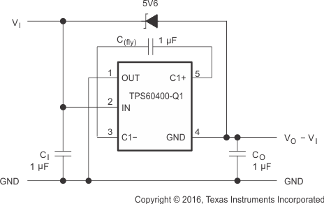 TPS60400-Q1 TPS60401-Q1 TPS60402-Q1 TPS60403-Q1 step_down_charge_pump_conn_add_zener_sgls246.gif