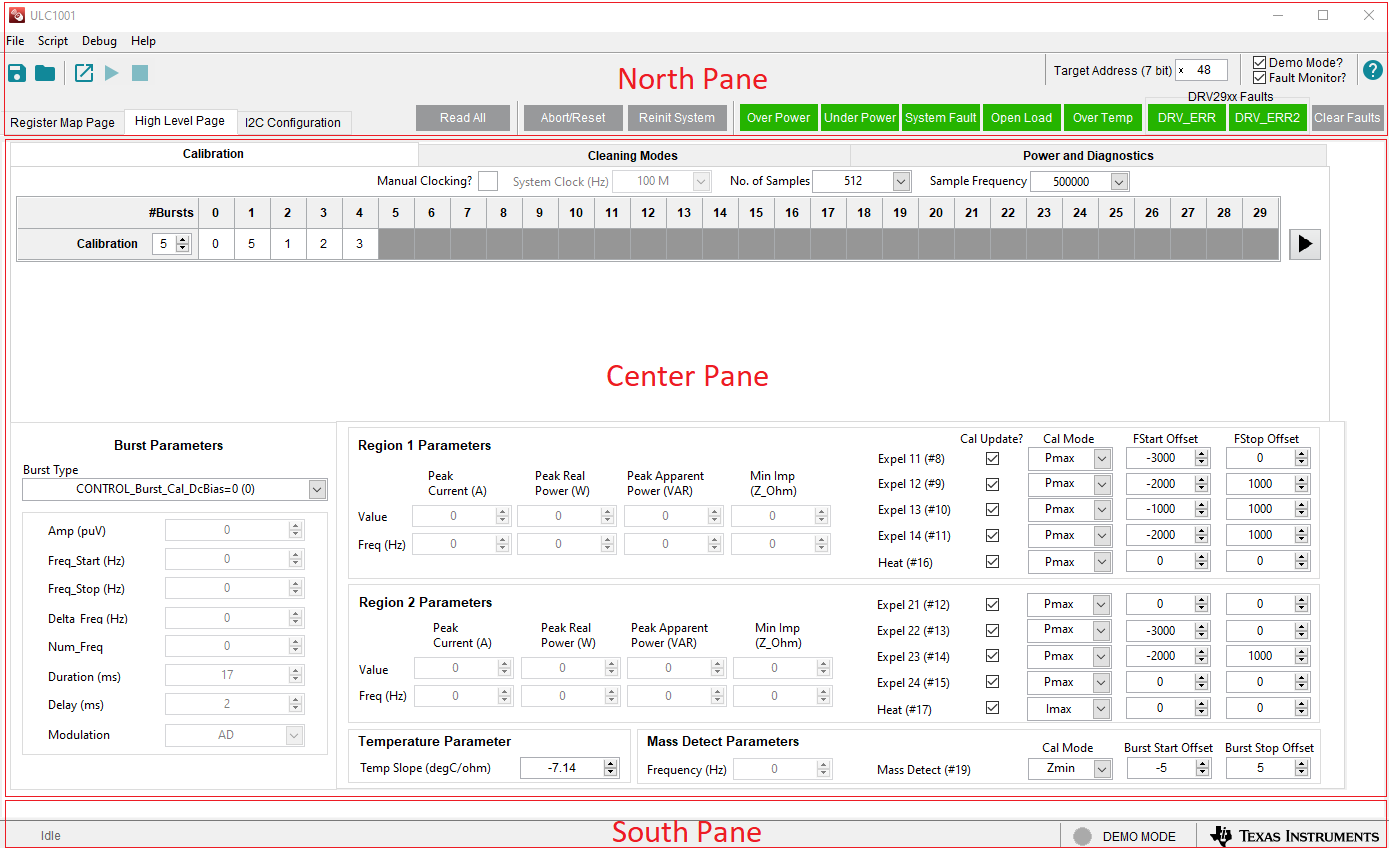 ULC1001 DRV2901 ULC1001-DRV-FL-EVM ULC1001-DRV290XEVM GUI Top Level Layout