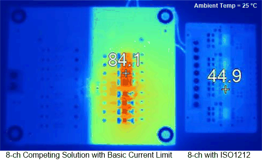 ISO1211 ISO1212 Board Temperature Comparison:
                    Traditional Design vs ISO1212