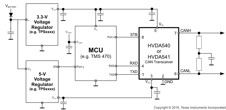 SN65HVDA540-Q1 SN65HVDA541-Q1 SN65HVDA542-Q1 SN65HVDA540-5-Q1 SN65HVDA541-5-Q1 SN65HVDA542-5-Q1 typ_app_low_power_lls804.gif