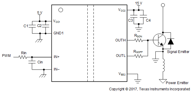 UCC5310 UCC5320 UCC5350 UCC5390 Typical
                    Application Circuit for UCC53x0S to Drive
                    IGBT