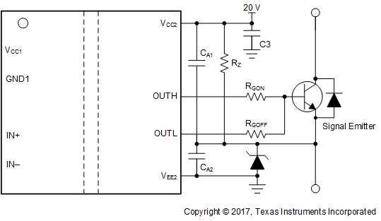 UCC5310 UCC5320 UCC5350 UCC5390 Negative Bias With Zener Diode
                    on Iso-Bias Power-Supply Output