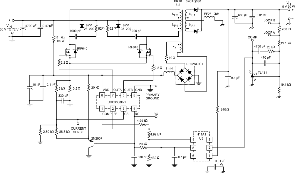 UCC2808-1 UCC2808-2 UCC3808-1 UCC3808-2 typ_app_diagram_slus168.gif