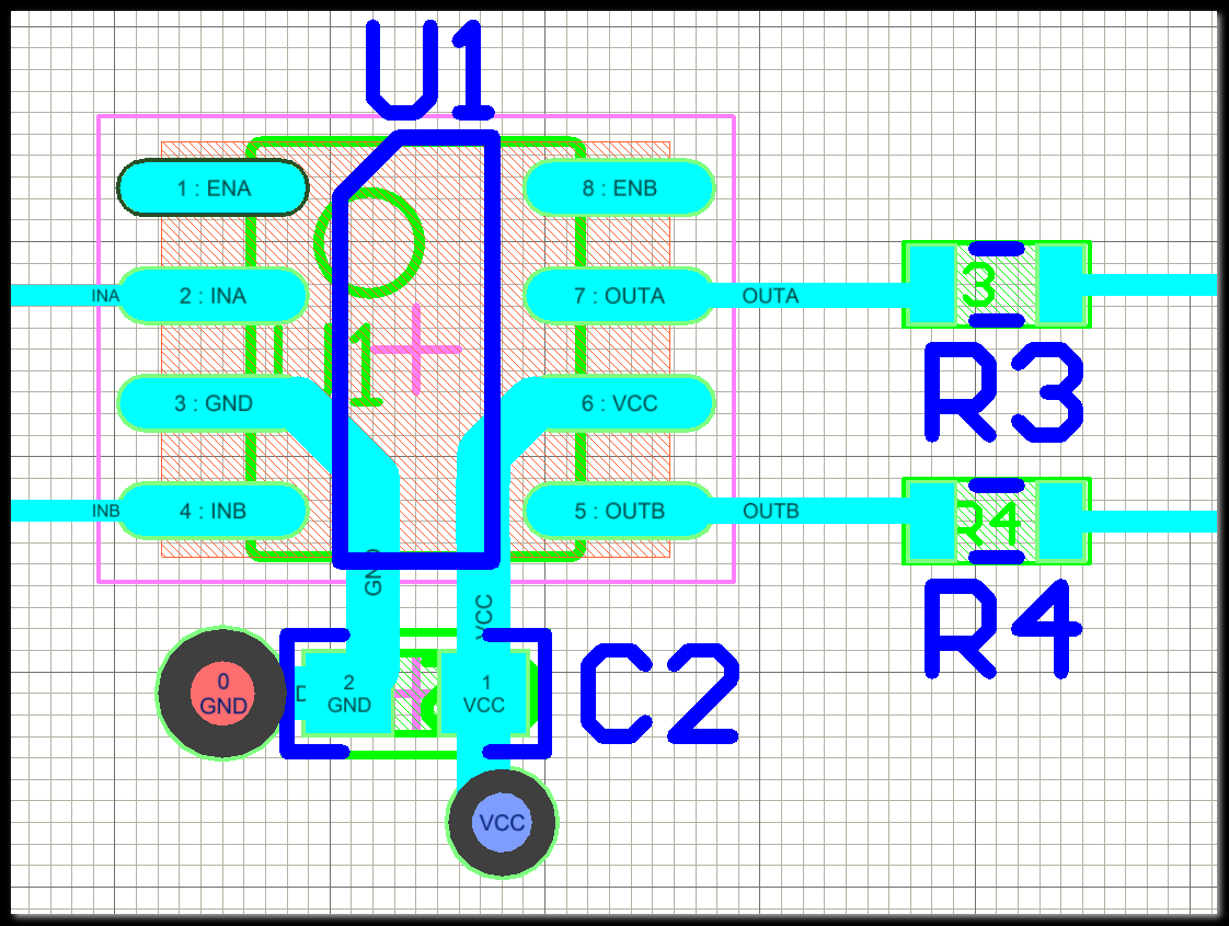 UCC27523 UCC27525 UCC27526 Layout
                    Example for UCC27523/5 (D, DGN)