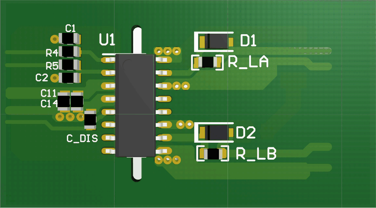 UCC21220 UCC21220A 3-D PCB Top View