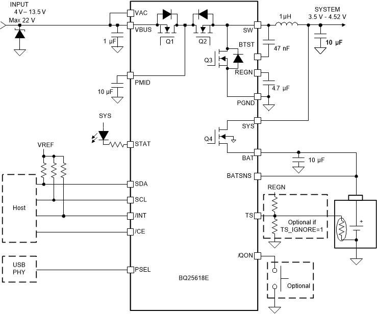 BQ25618E BQ25619E BQ25618E Application Diagram