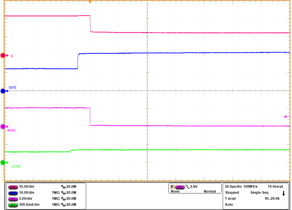 TPS1214-Q1 Zoom-In View of State
                        Transition From LPM to Active Mode (LPM = Low, VIN =
                        12V, EN/UVLO = High)