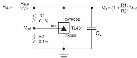 TLV431A-Q1 TLV431B-Q1 Shunt Regulator Schematic