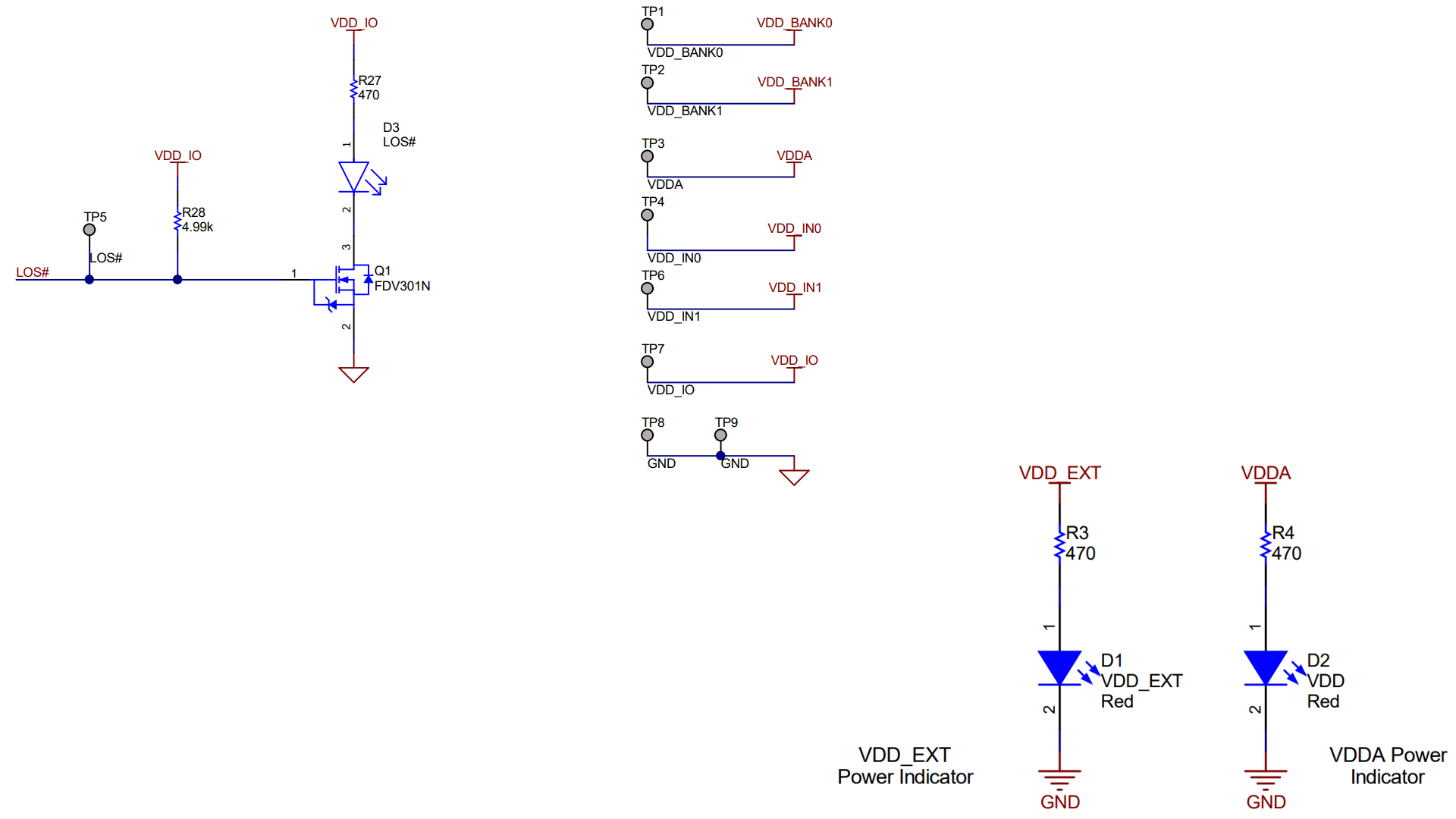 LMKDB1102EVM, LMKDB1202EVM Status LEDs and Test Points