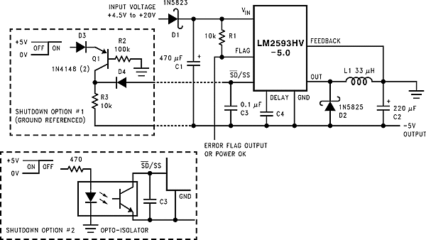 LM2593HV inverting_neg5V_regulator_with_shutdown_snvs082.gif