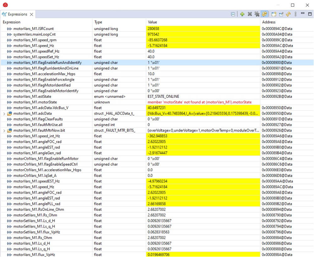 TIEVM-MTR-HVINV Build Level 1: Expressions Window at Run Time