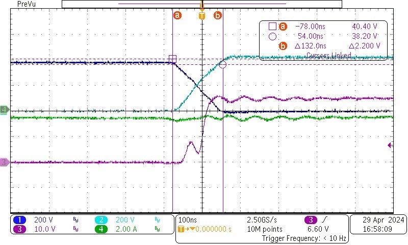 PMP41037 800VIN, Forward Operating With 0A Load (Zoom in at Rising Edge)