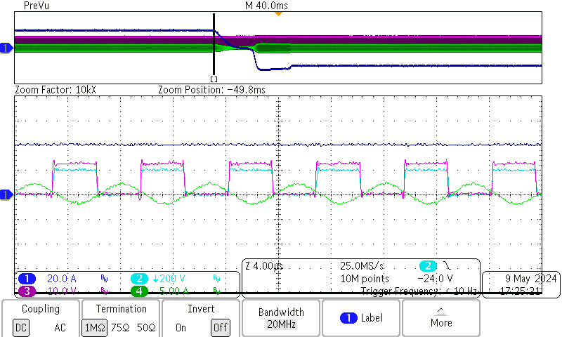 PMP41037 Current Transient From
                        +40A (Forward) to –40A (Backward), Zoom in at +40A