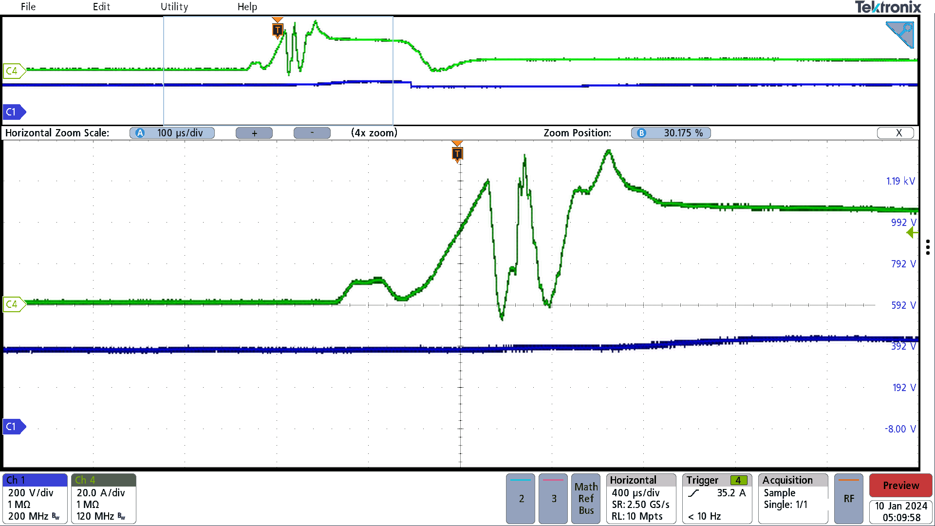 PMP23338 Zoom In of Re-rush Current