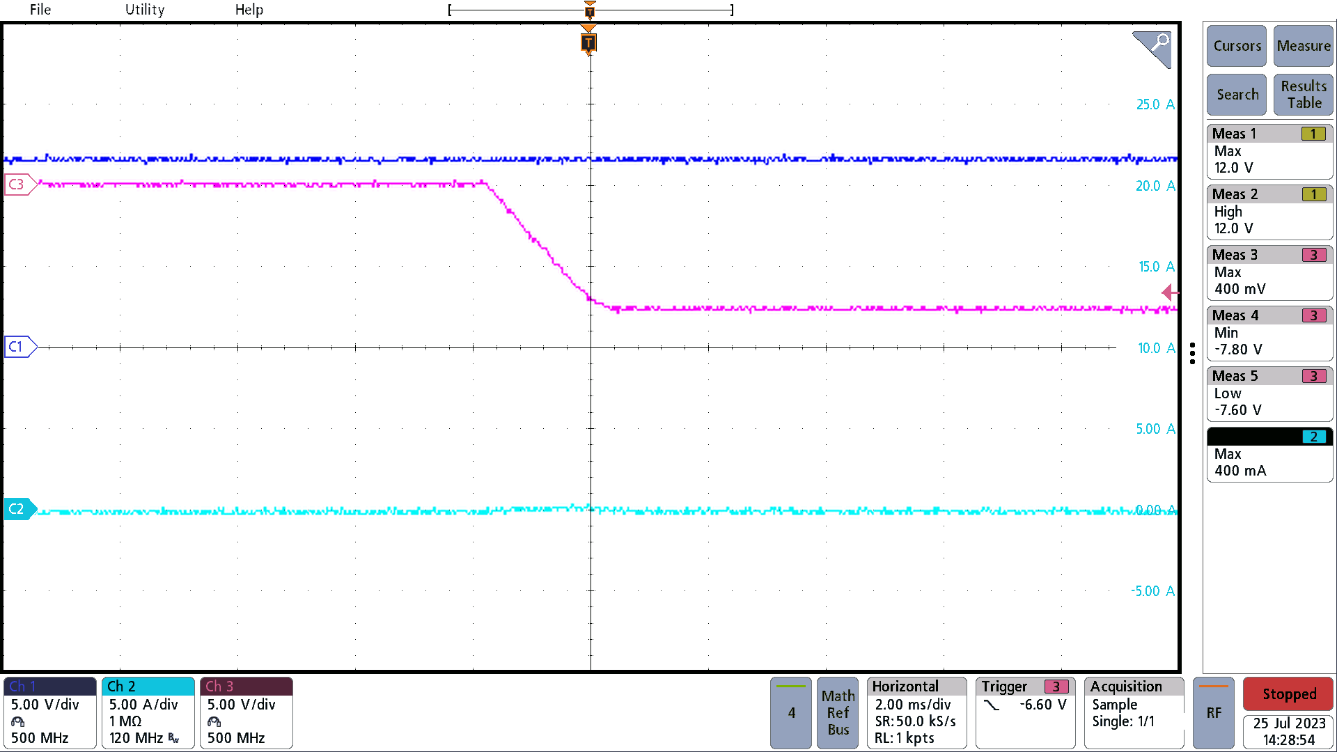 PMP23241 Start-Up Into No Load, 12V
                    Input, –7.5V Output, Start-Up Initiated Through Input Supply Power-Up (Enable
                    Signal Already set High by Connecting to +VIN)