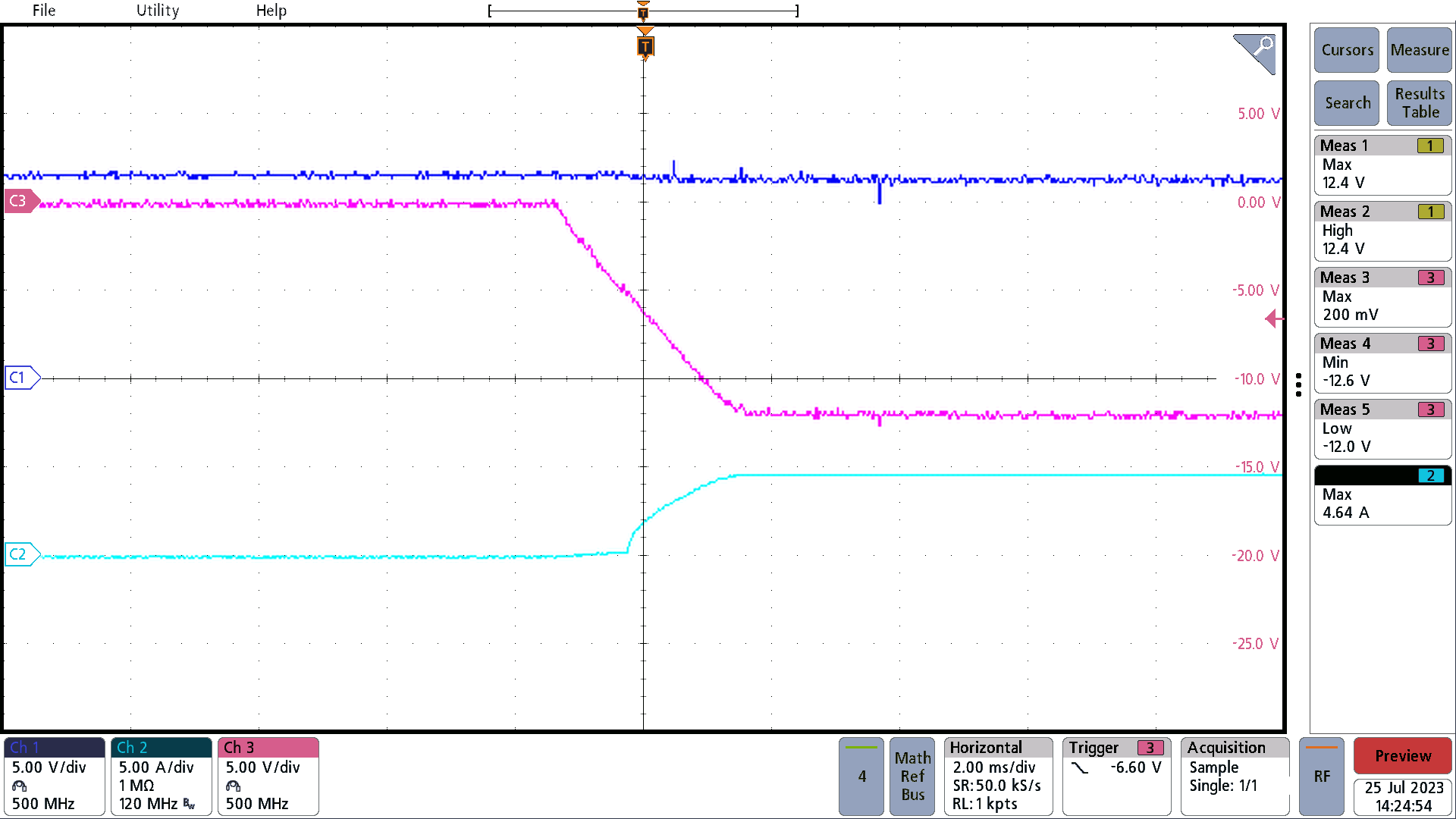 PMP23241 Start-Up Into 4A Load, 12V Input, –12V Output,
                    Start-Up Initiated Through Input Supply Power-Up (Enable Signal Already set High
                    by Connecting to +VIN)