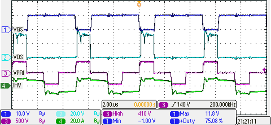 PMP41078 Switching at 400Vin, 13.5Vout, 120A Load