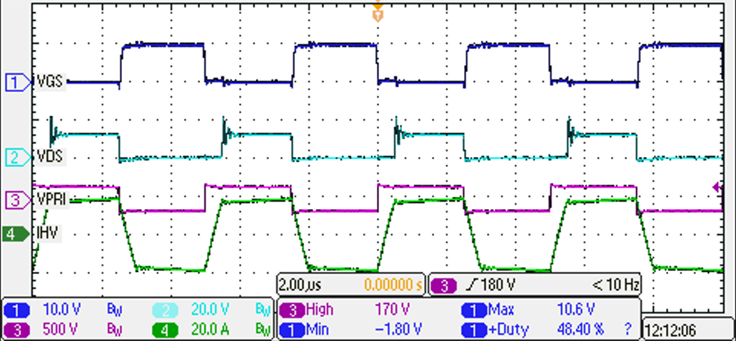 PMP41078 Switching at 200Vin, 13.5Vout, 220A Load