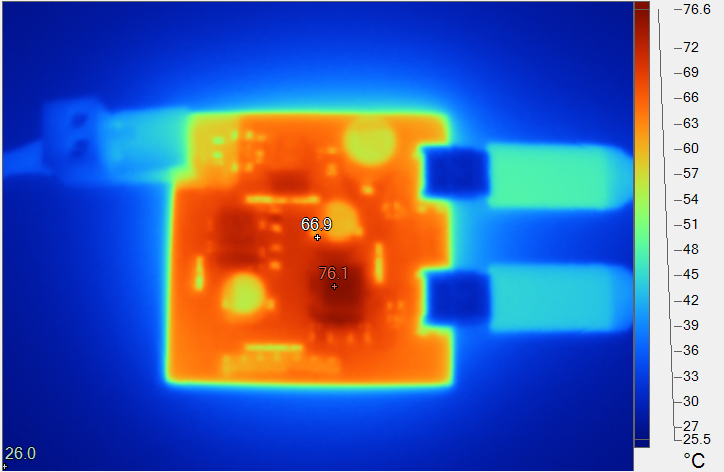 PMP41092 Top Side Thermal Image, VPA_BUS =
                            VPB_BUS = 9V, IPA_BUS = IPB_BUS =
                        3A