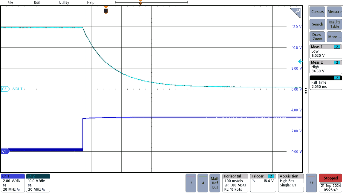 PMP23468 35V to 6VOUT Transition with 2.5Ω
                    Load