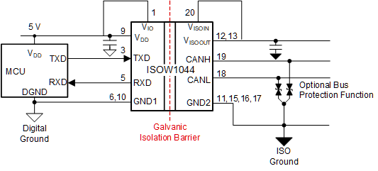  采用小型 ISOW1044 的隔离信号和电源