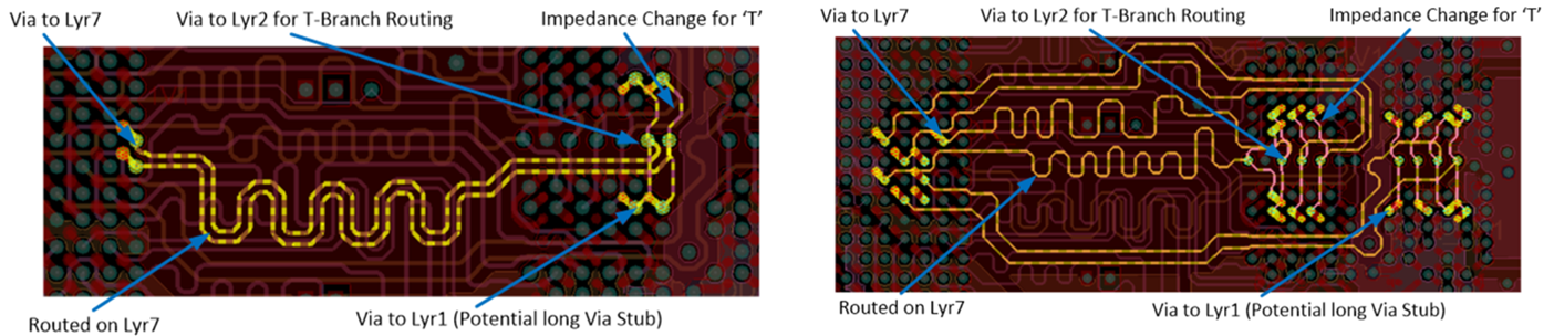 J722S, AM67x, TDA4VEN-Q1, TDA4AEN-Q1 LPDDR4 时钟和 CA 布线示例 