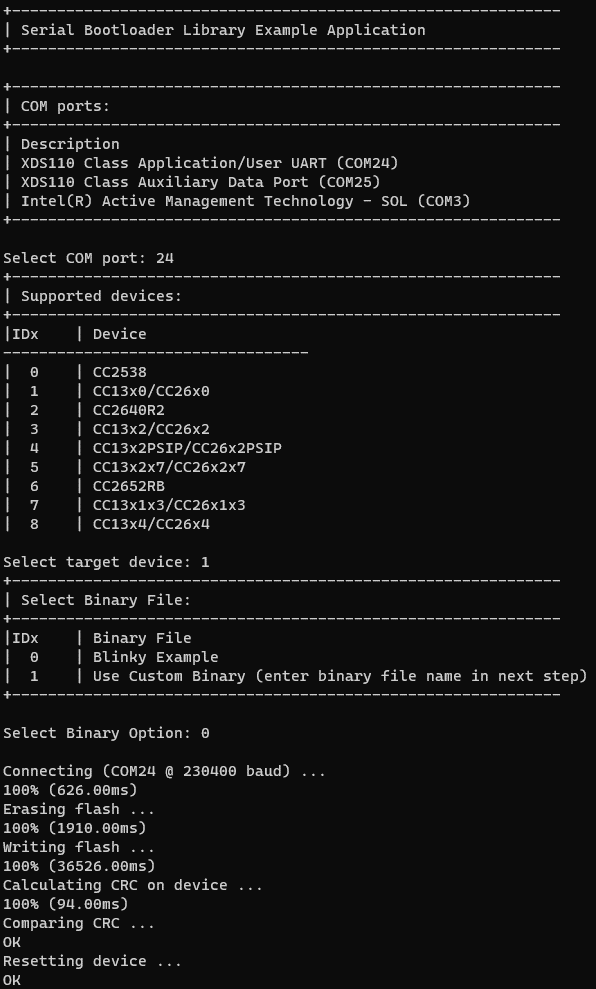  CC1310 器件的 SblAppEx 成功执行