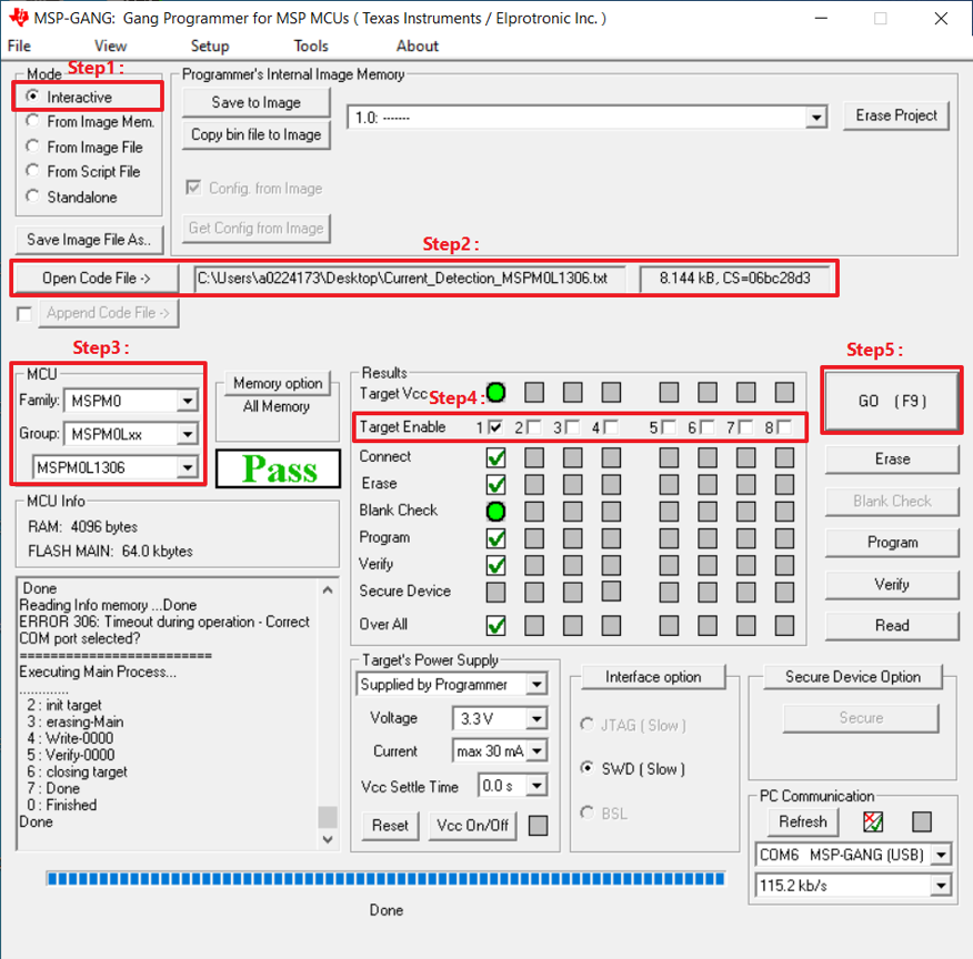  使用带有 GUI 的 MSP-GANG 下载代码