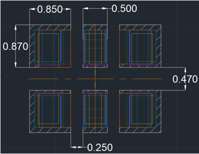  叠加了 11 种器件外形尺寸的 6 引脚 2.5mm × 2.0mm DLF 通用焊盘图案