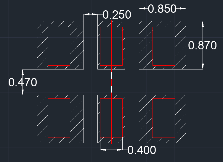  覆盖有 TI LMK6D/P/H DLF 器件引线框的 6 引脚 2.5mm × 2.0mm DLF 通用焊盘图案