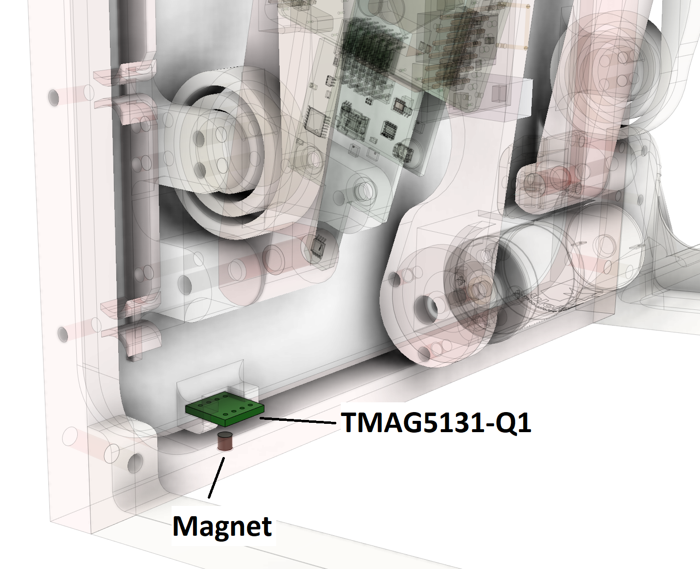  TMAG5131-Q1 和嵌入在车门框架中的磁体