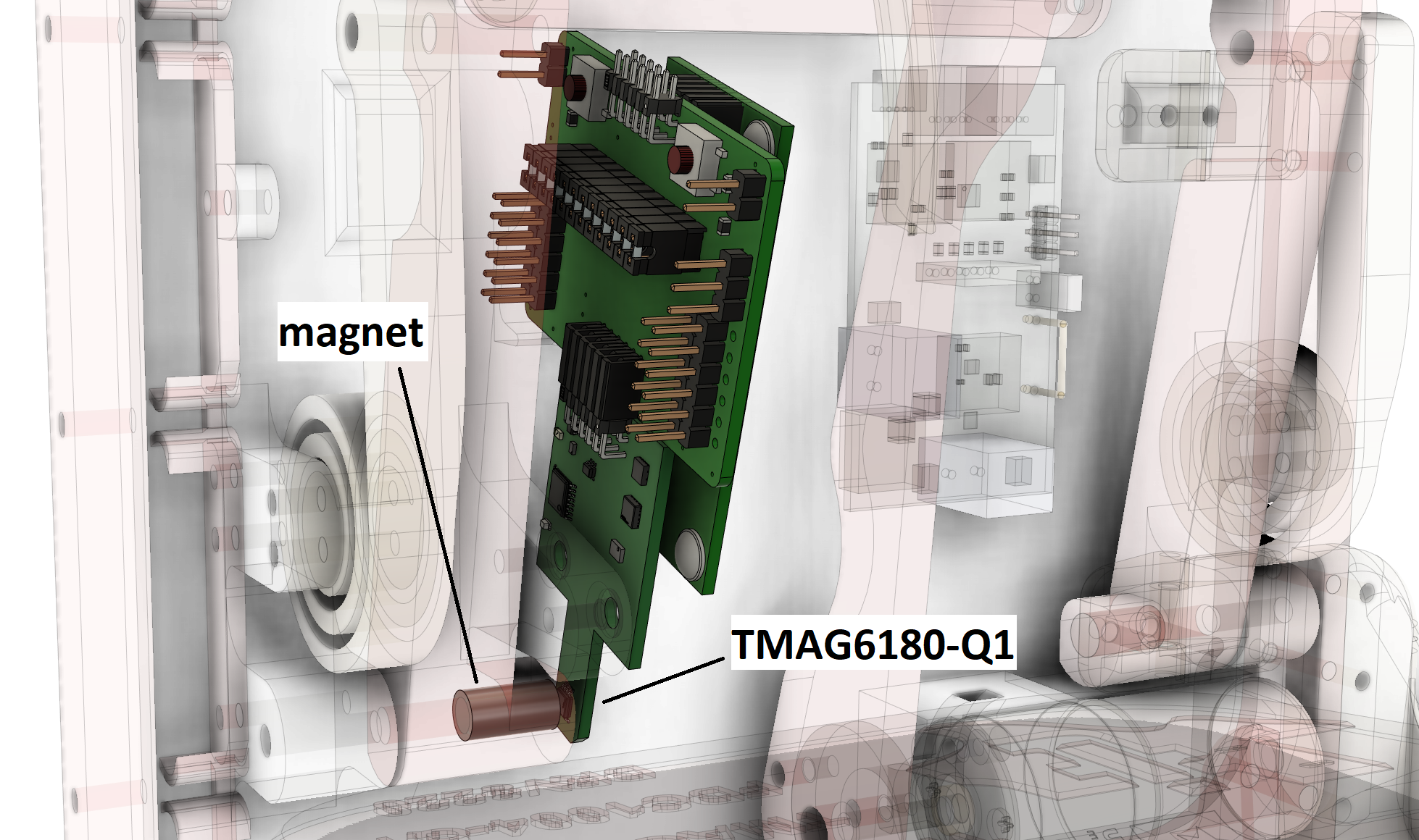  TMAG6180-6181EVM、TI-SCB 和嵌入在车门把手中的磁体