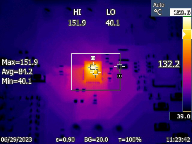  DRV8317 在 50kHz PWM 频率和 2.99A RMS 条件下的热像图