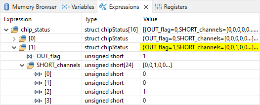  TPS929240-Q1 的 chip_status（有错误）示例