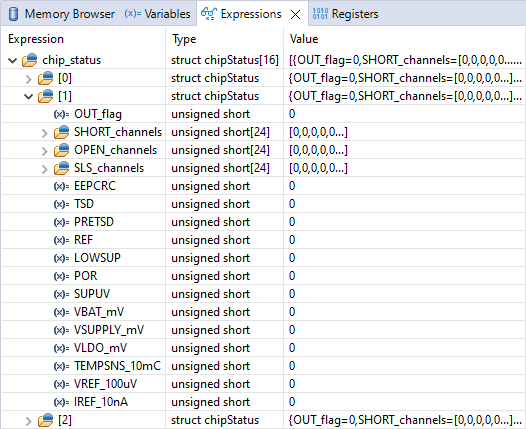  TPS929240-Q1 的 chip_status（无错误）示例