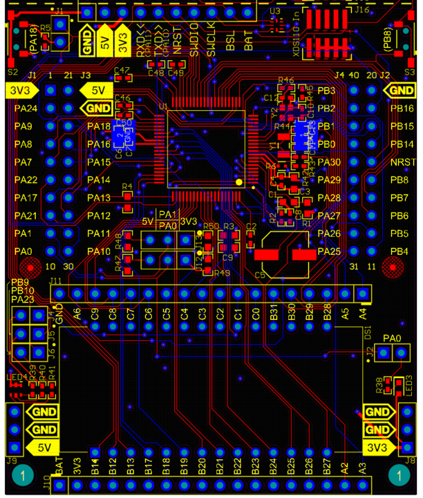 MSPM0L222x 显示 LCD 布局的部分 LP-MSPM0L2228 设计