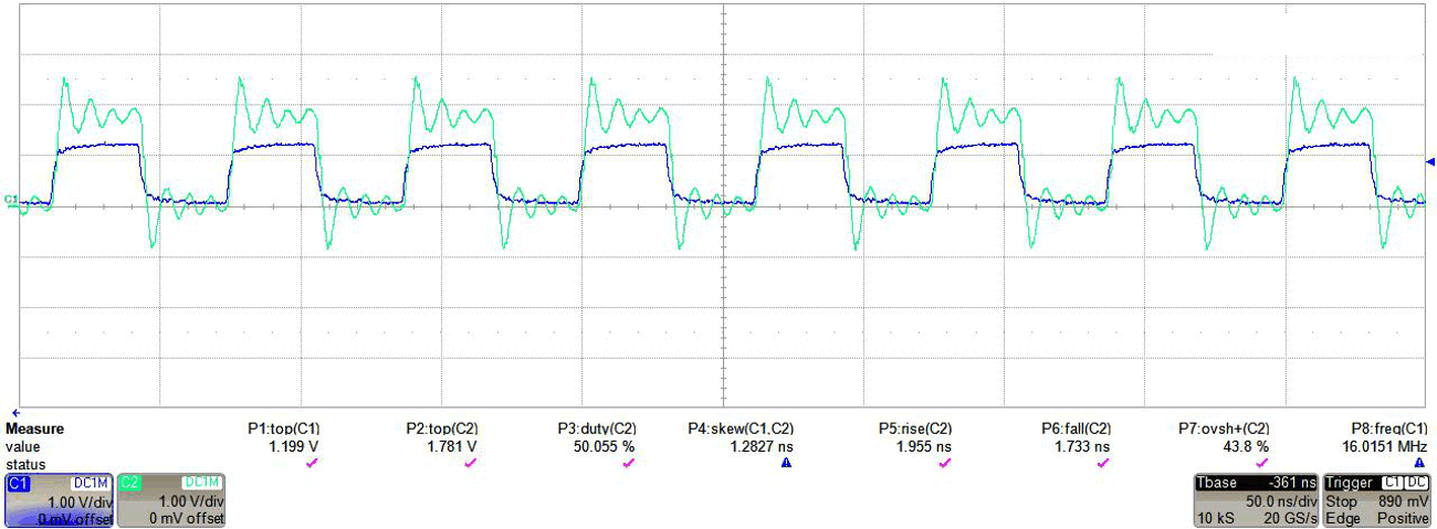  TXB0304，1.2V 至 1.8V 转换，使用 9 英寸输出布线