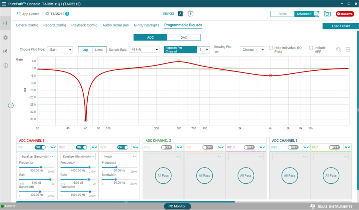  PurePath™ Console 可编程双二阶滤波器示例