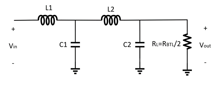  TAS6x84-Q1 典型 LC 滤波器电路（显示了一半的电路）