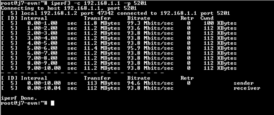  成功的 Iperf 客户端结果