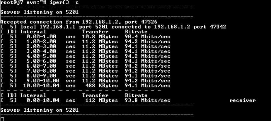  成功的 Iperf 服务器结果