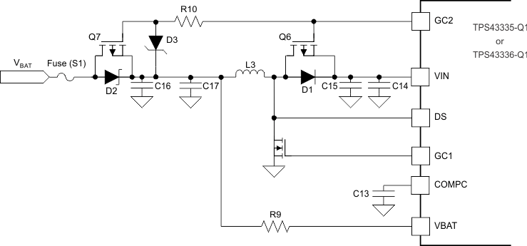 TPS43335-Q1 TPS43336-Q1 reverse_battery_protection_lvsav6.gif