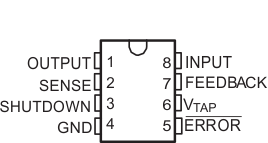 LP2951-Q1 D 封装 (LP2951-50-Q1)、8 引脚 SOIC（顶视图）