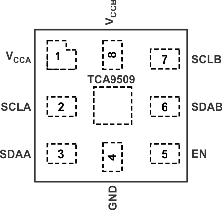 TCA9509 RVH Package,8-Pin X2QFN,Top View