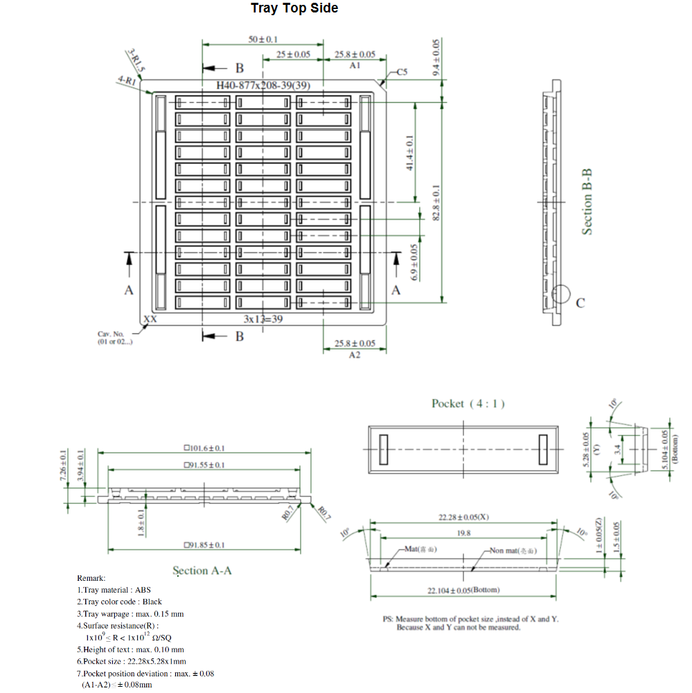 AFE1256 GBTD_DIE_Tray_dimenson_SBAS634.png